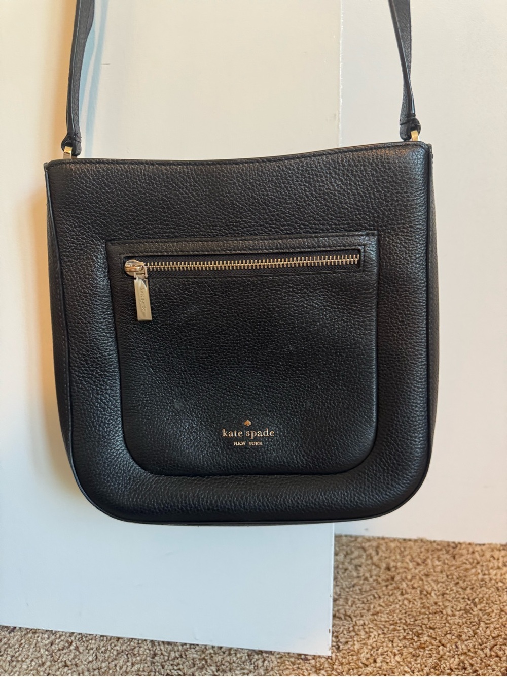 kate spade Black Pebbled Leather Crossbody with Front Zip Pocket